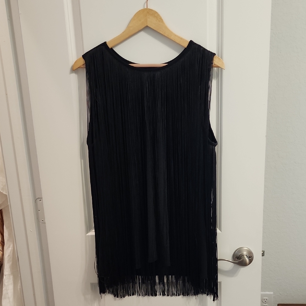 Alfani Black Fringe Shift Top with Round Neck